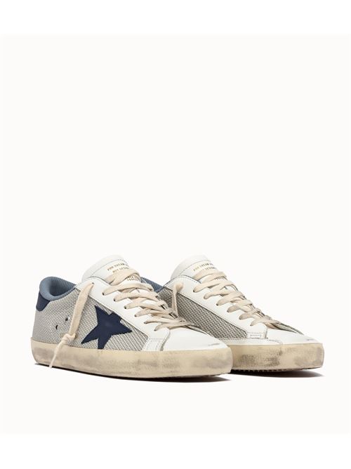 SUPER-STAR NET UPPER LEATHER STAR AND HEEL LEATHER TOE AND TONGUE GOLDEN GOOSE DELUXE BRAND | GMF00101.F005400.70290/LIGHT SILVER/BLUE/WHITE